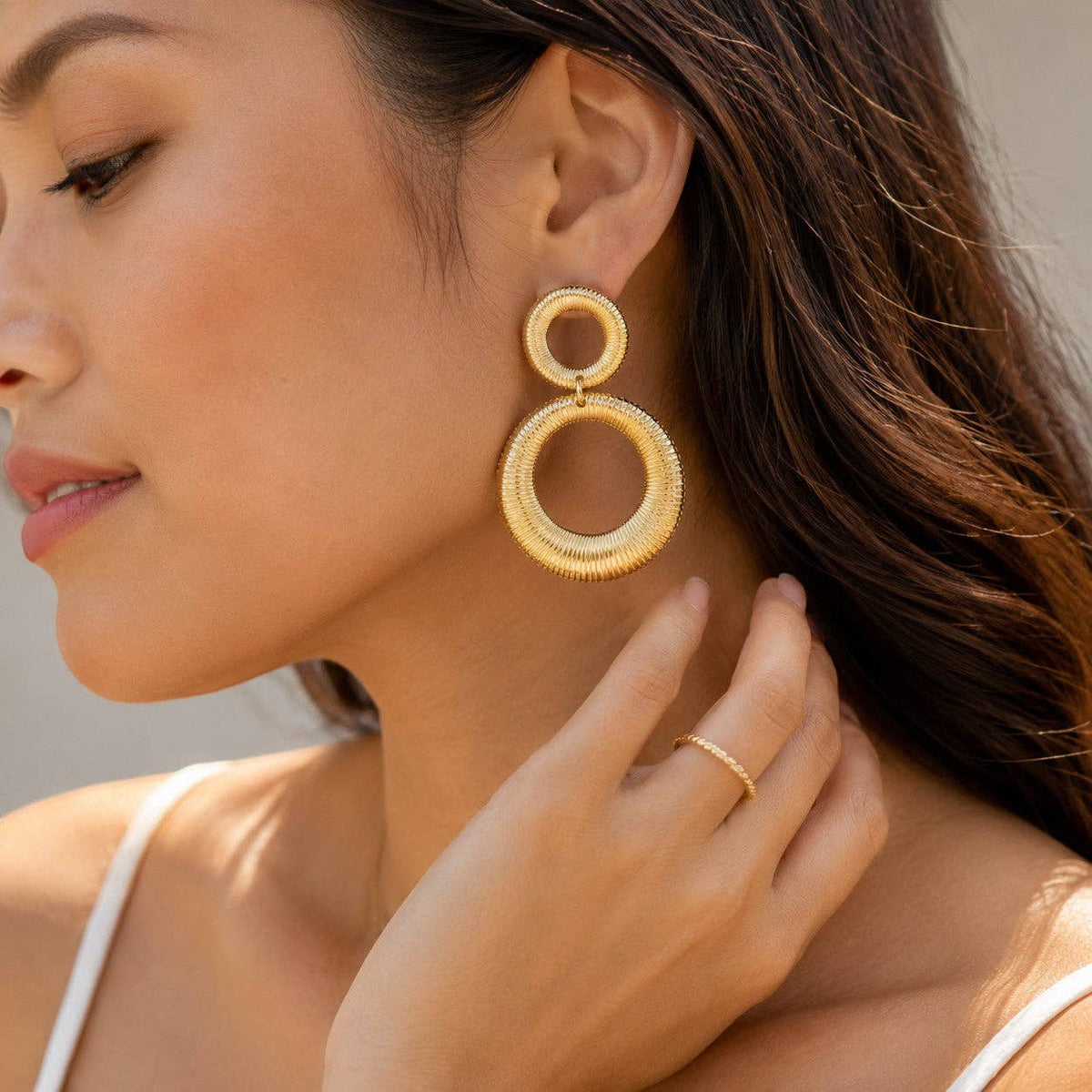 LSSGE394 Double Circle Drop Statement Earrings