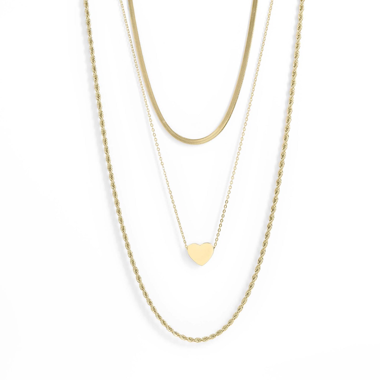 45 pc 18K Gold PVD Heart Layered Necklace Set