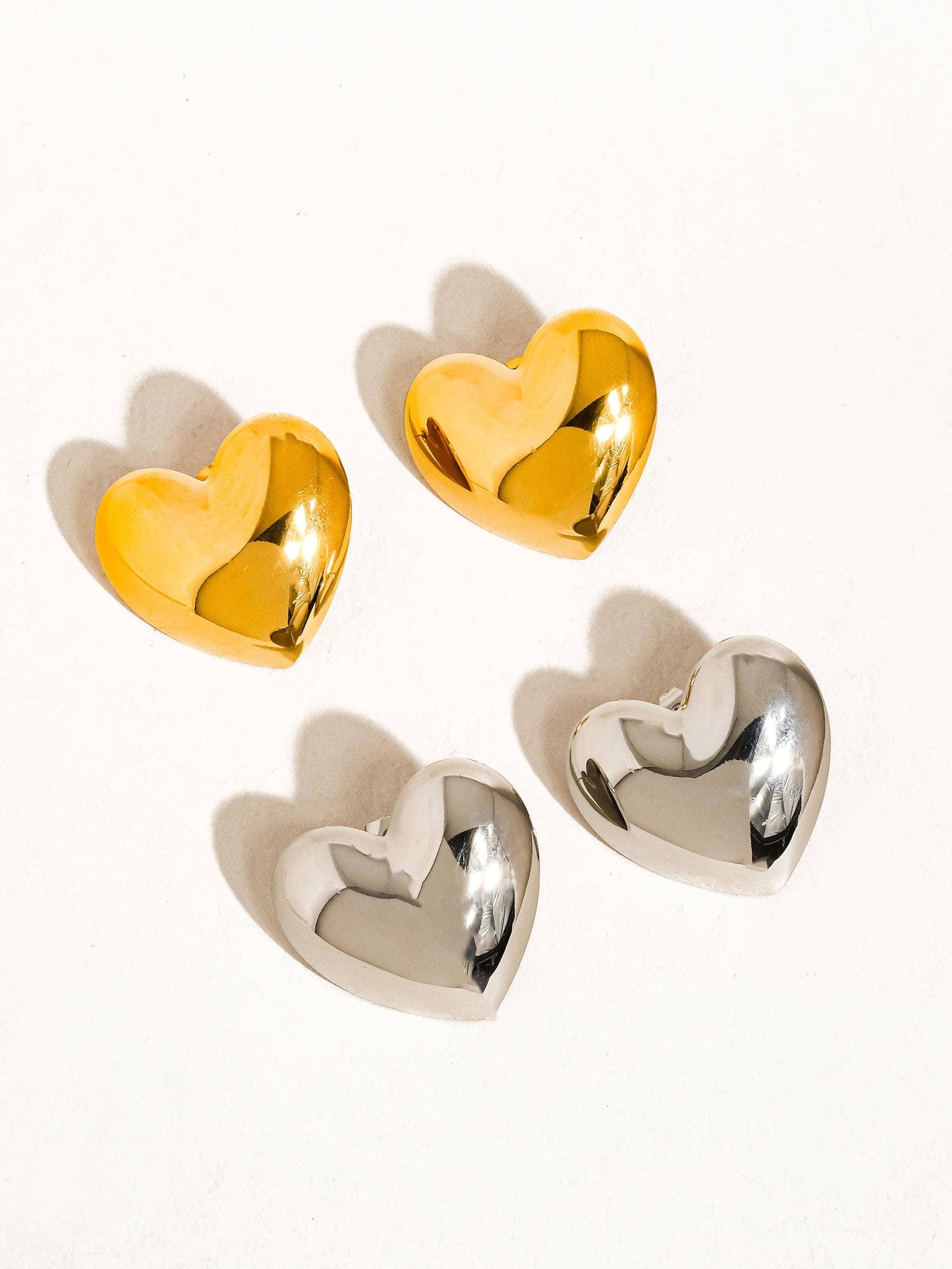 Chantilly 18K Gold Non-Tarnish Classic Heart Stud: Yellow Gold or Silver