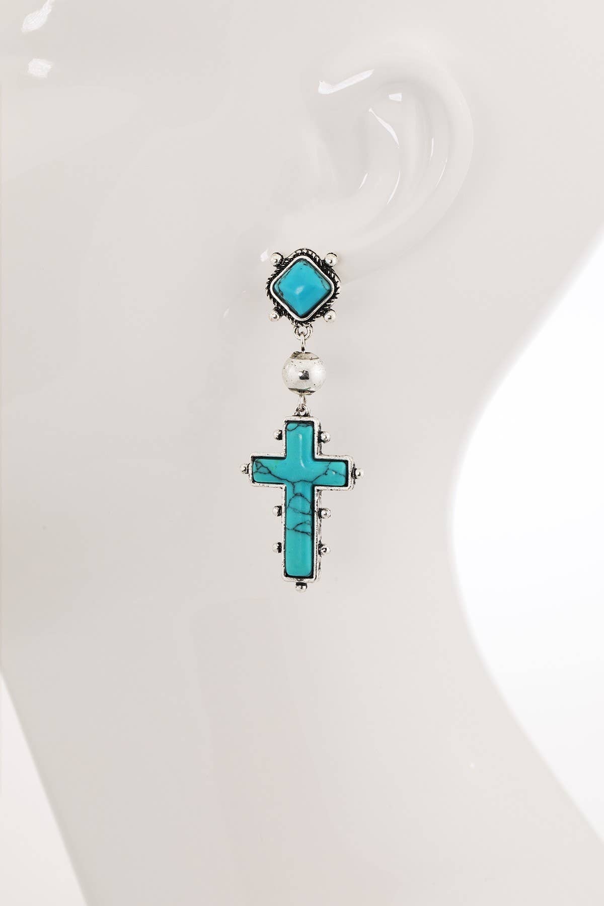 Western Hand Stone Dangle Cross Post Earrings: TURQUOISE(SBTQ)