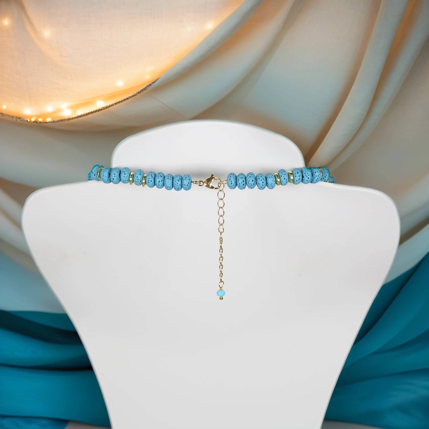 Blue Lava Stone and Freshwater Pearl Necklace