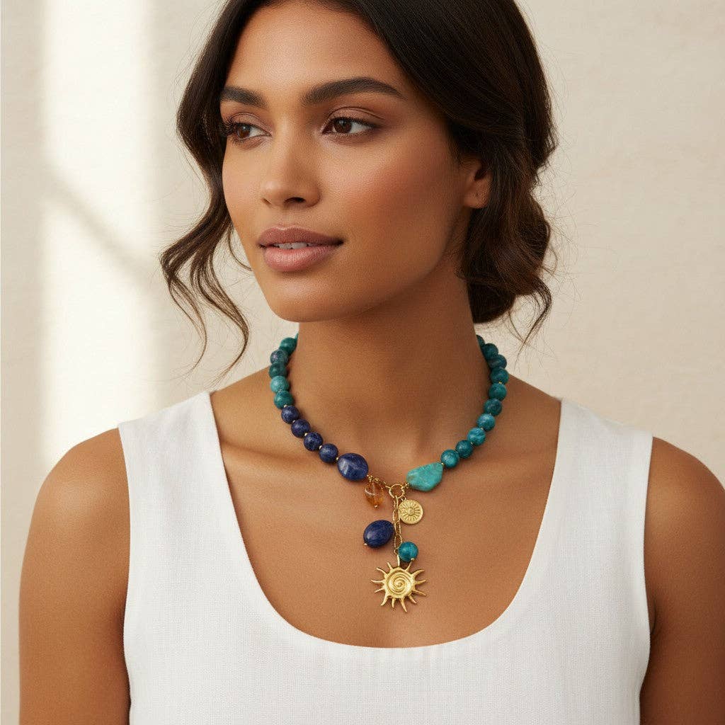 LSSGN284 18K Stainless Steel Oceania Azure Charm Necklace