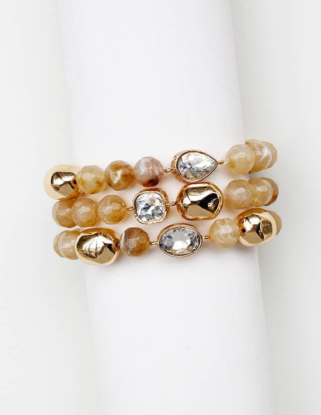 Golden Honey Crystal Stack Bracelet Set B-768-Taupe