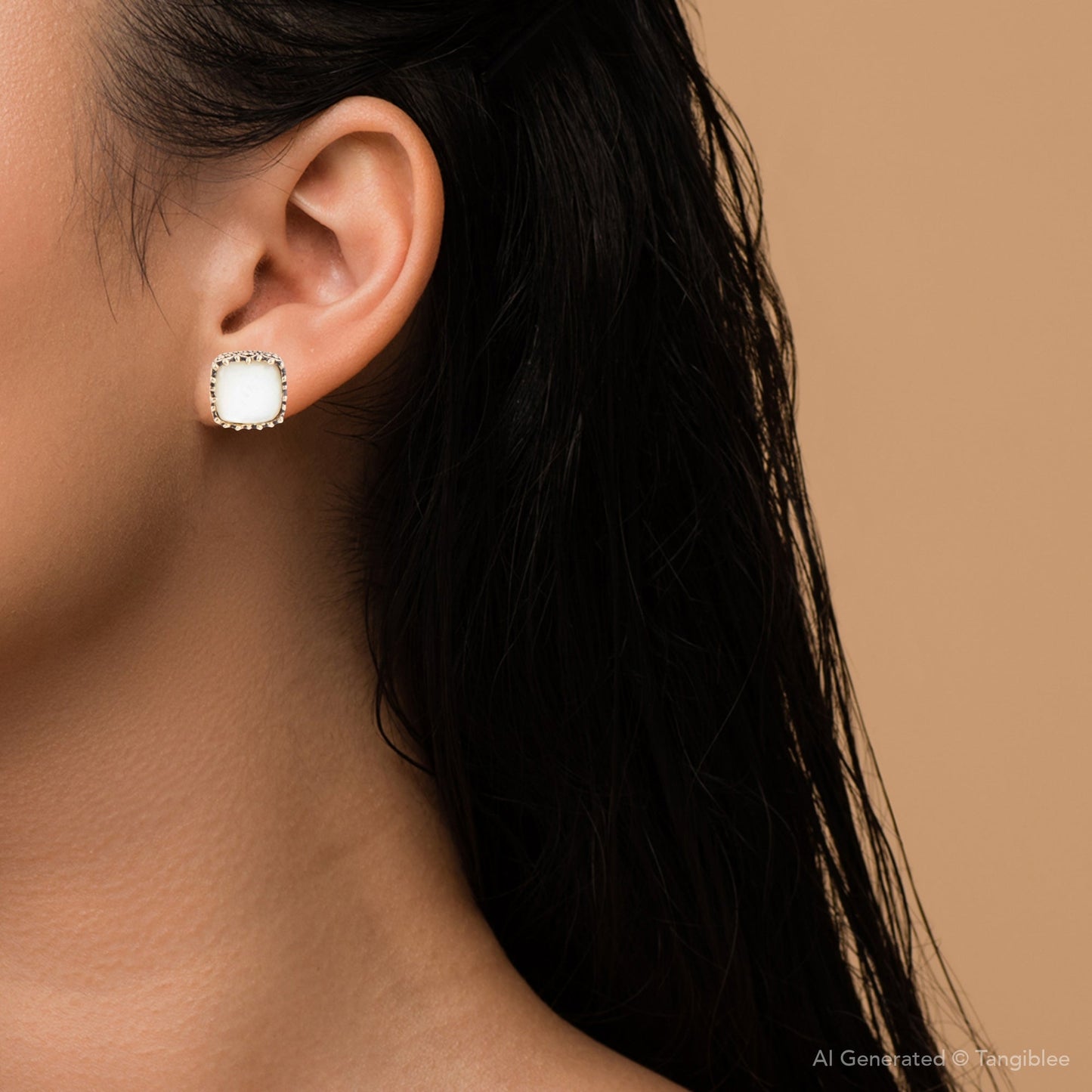 Squared Up Mother of Pearl Golden Stud Earrings