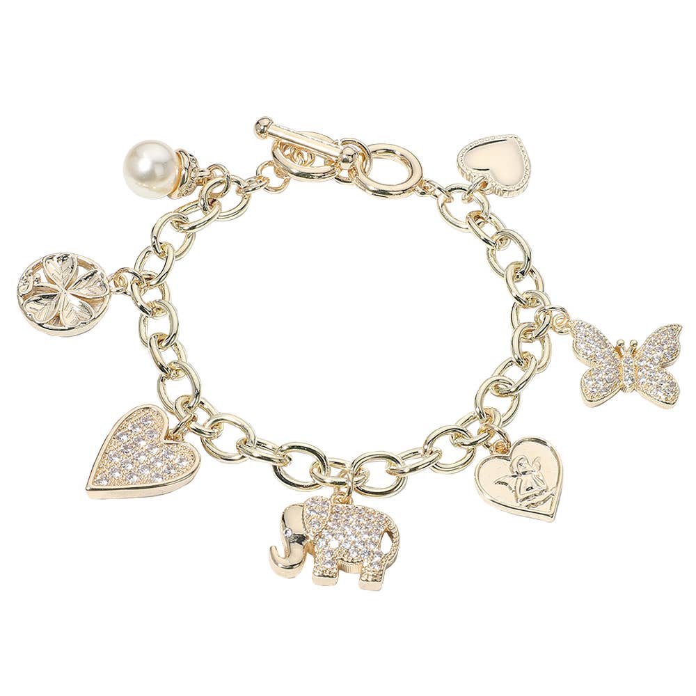 14K Gold Plated CZ Stone Paved Elephant Heart Bracelet