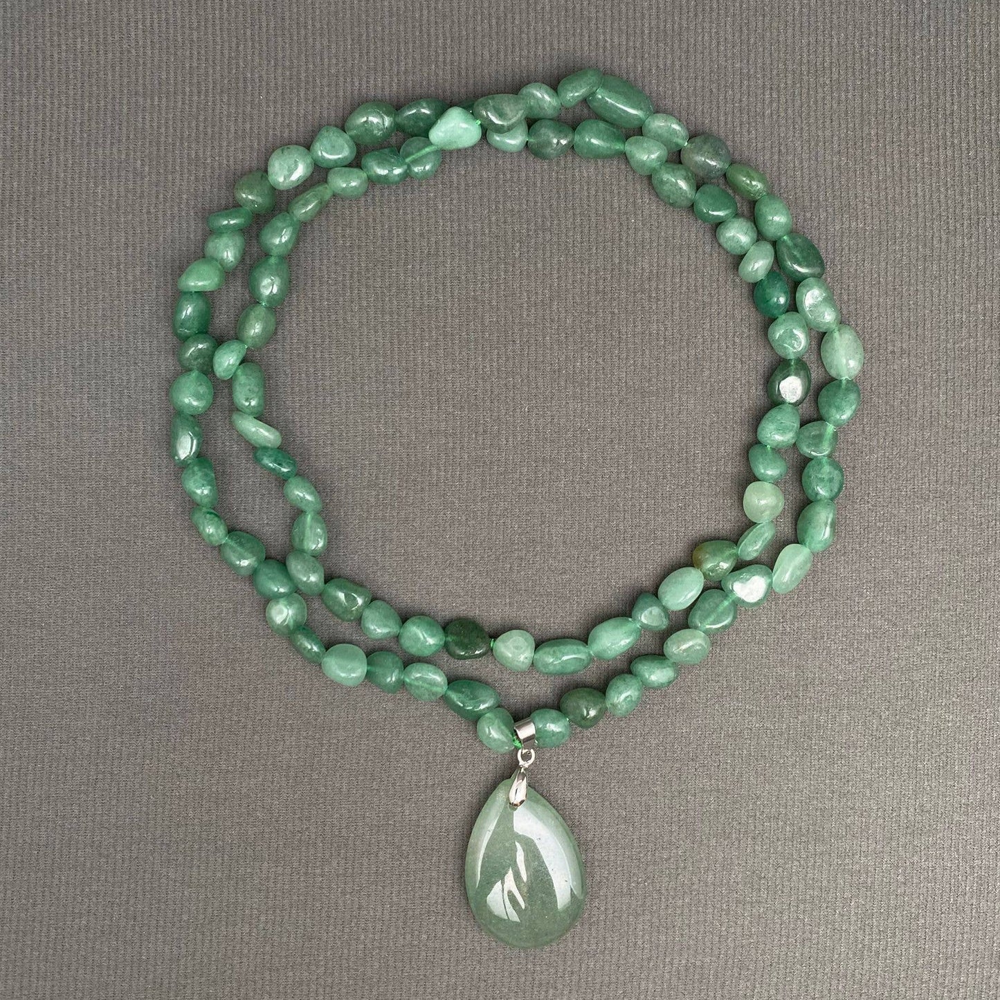 Drop Pendant Natural Stone Beaded Long Necklace - CS: Green Aventurine