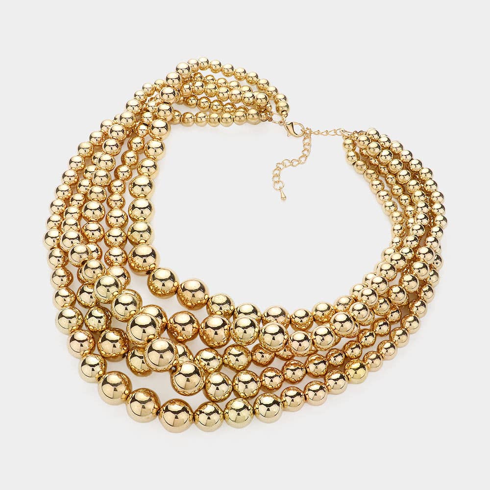 Pearl Multi Strand Bib Necklace: Yellow Gold