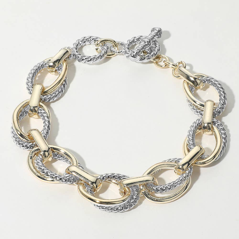 14K Gold Plated Two Tone Chunky Chain Link Bracelet