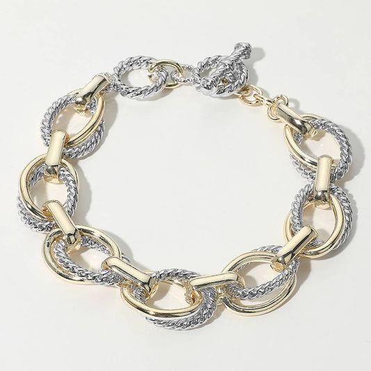 14K Gold Plated Two Tone Chunky Chain Link Bracelet