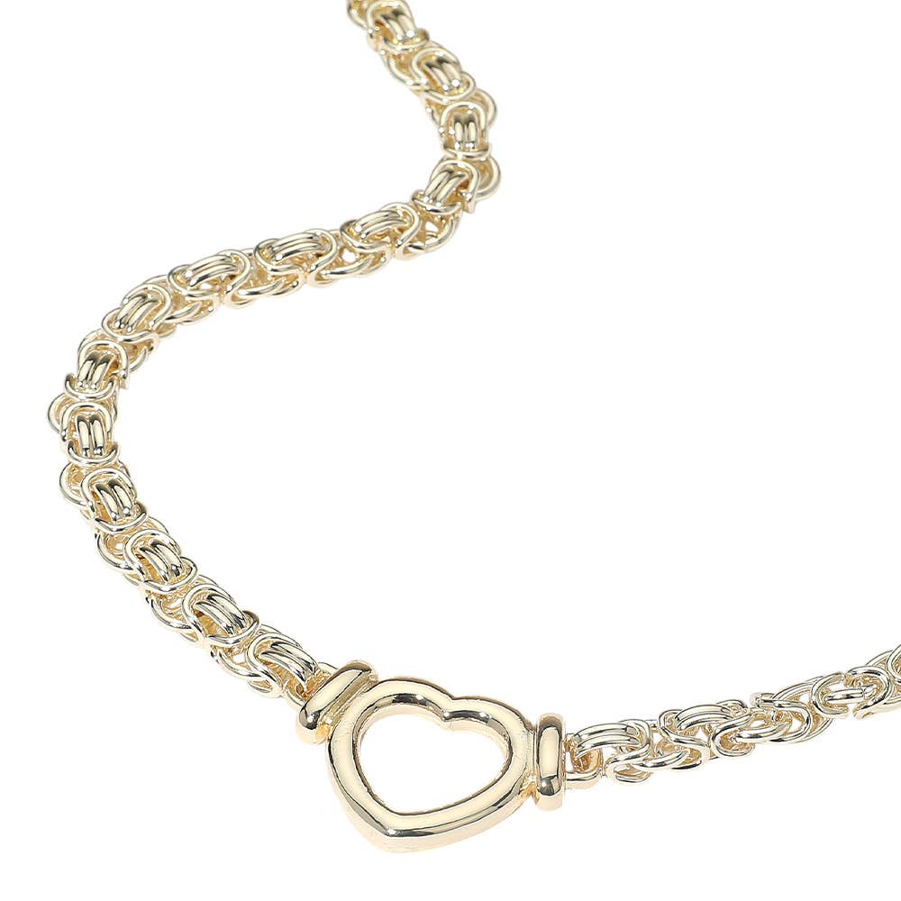 14K Gold Plated Open Heart Link Chain Necklace