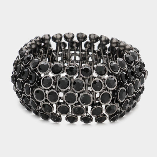 Crystal Cluster Stretch Bangle Bracelet: Black,Hematite