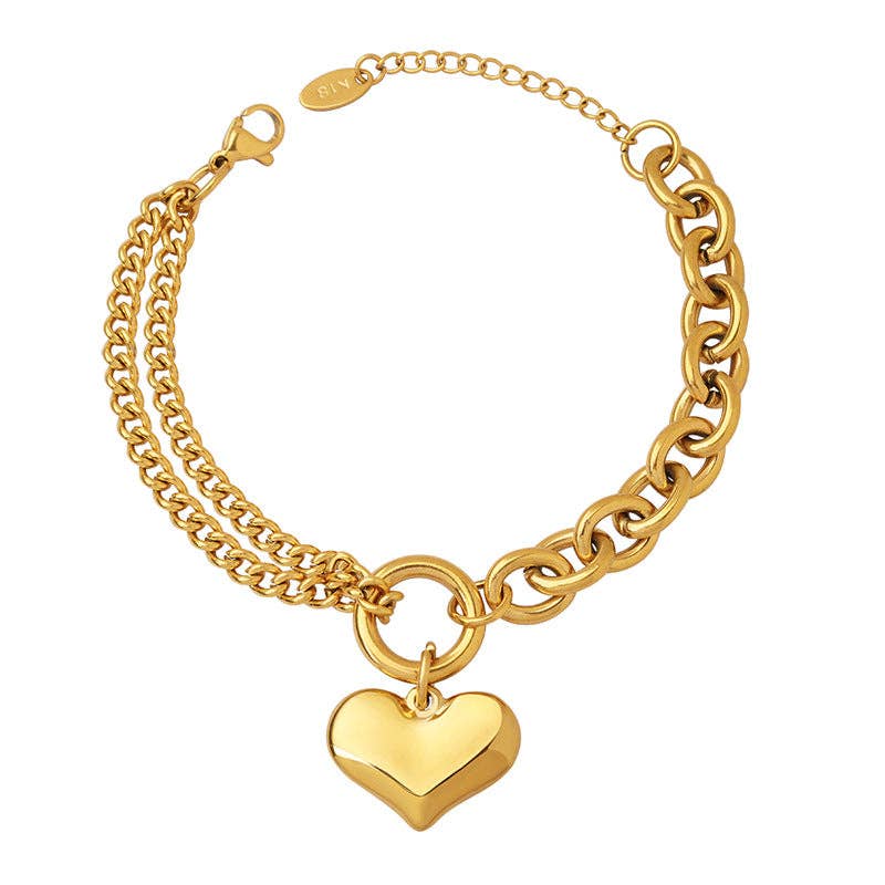 18k Stainless Steel Puffy Heart Chain Bracelet (LSSG-BP1)