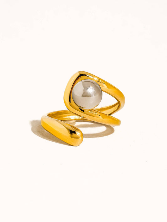 Fauna 18K Gold Non-Tarnish Two Tone Ball Band Ring: Multi-Colored