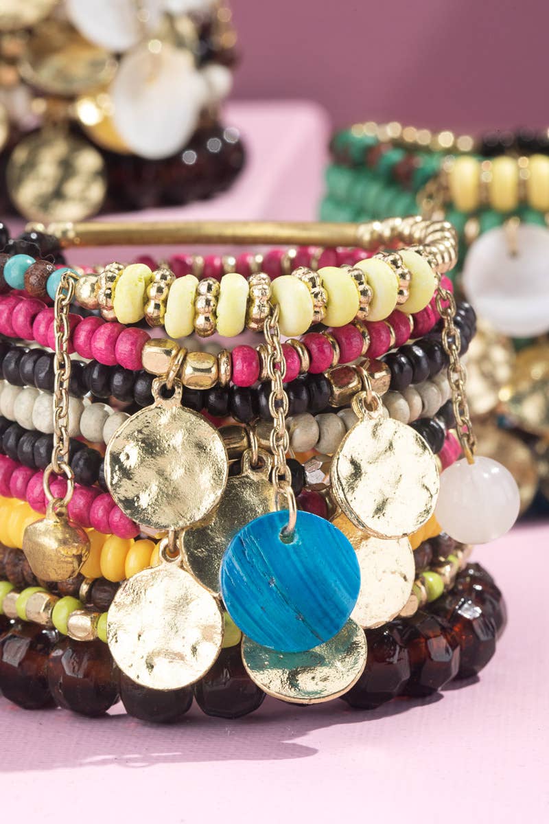 Multi Layered Mixed Beads Bracelet: Multi Brown(Gdmbr) / OS