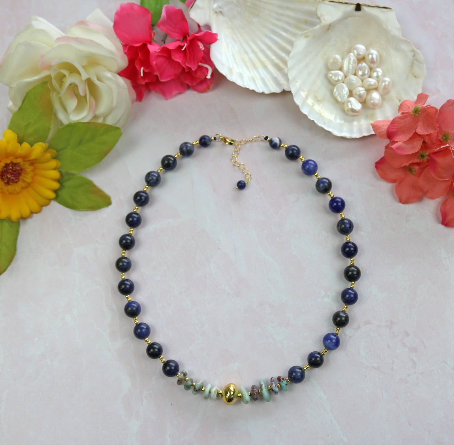 Blue Jasper and Lapis Lazuli Pendant Necklace. Set of Three