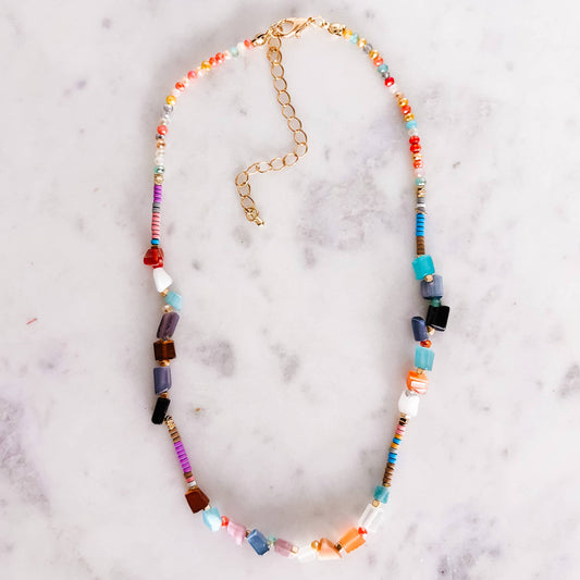 Sunset Confetti Natural Stone Necklace N-1113-Multi