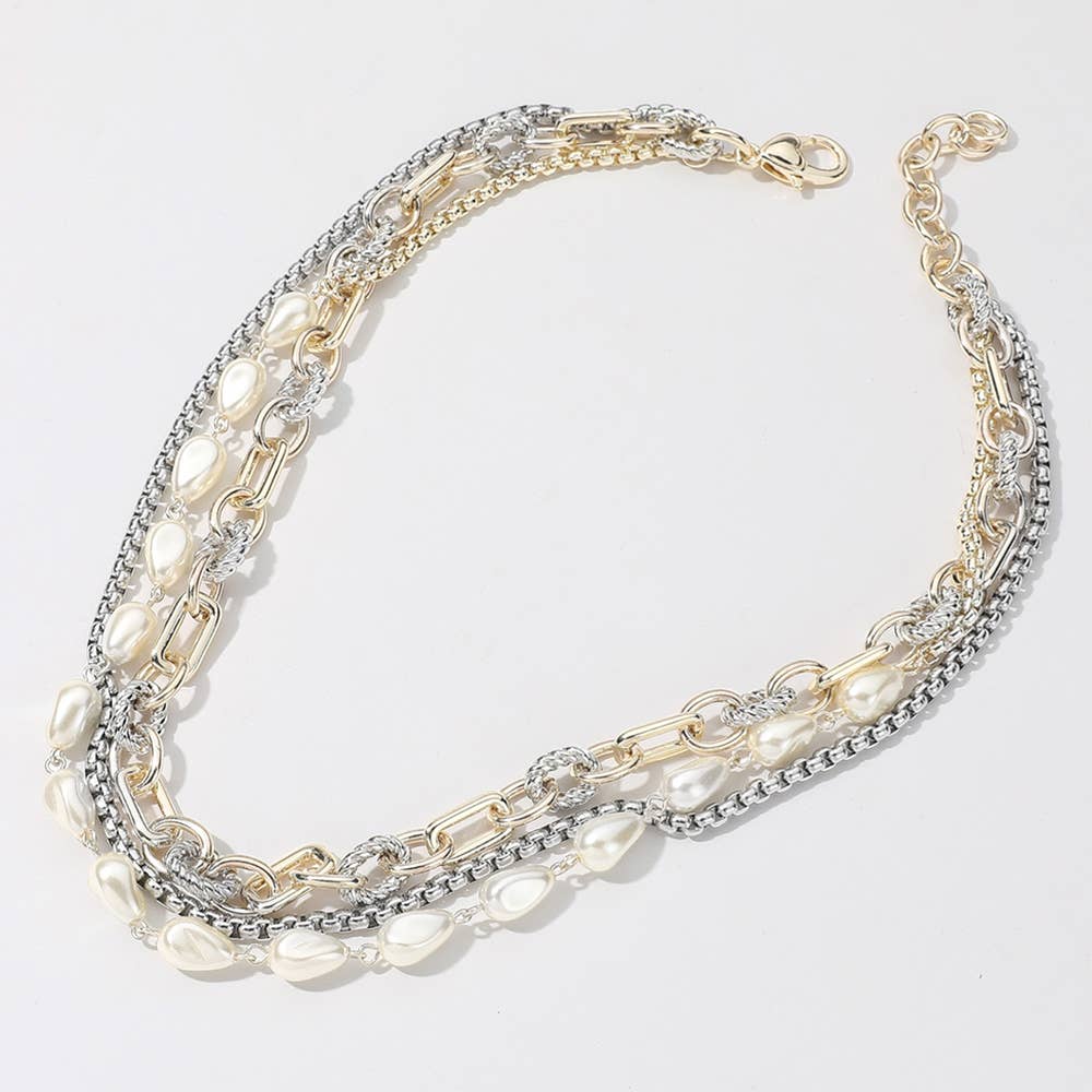 14K Gold Plated Two Tone Chunky Chain Box Necklace