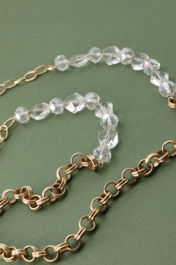 GLASS BEAD LINK CHAIN LONG NECKLACE | 25N404: GOLD