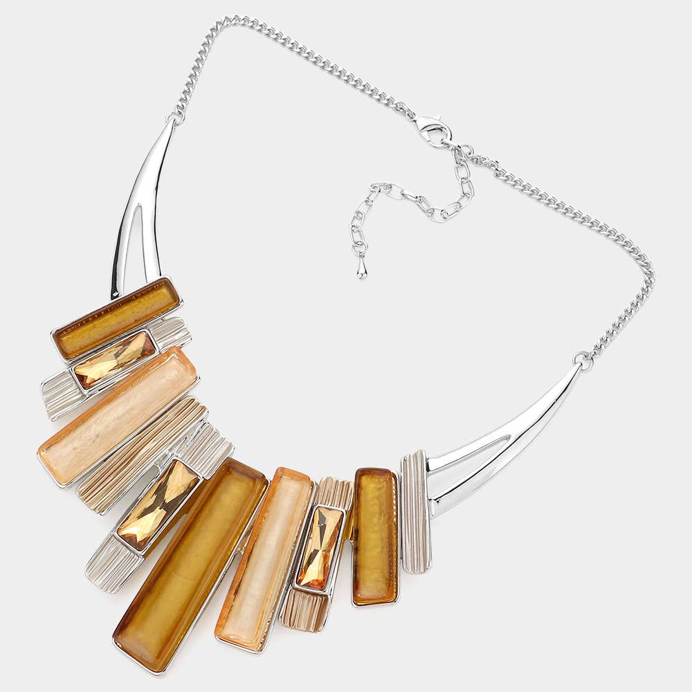 Rectangle Stone Pointed Colored Metal Necklace: Brown