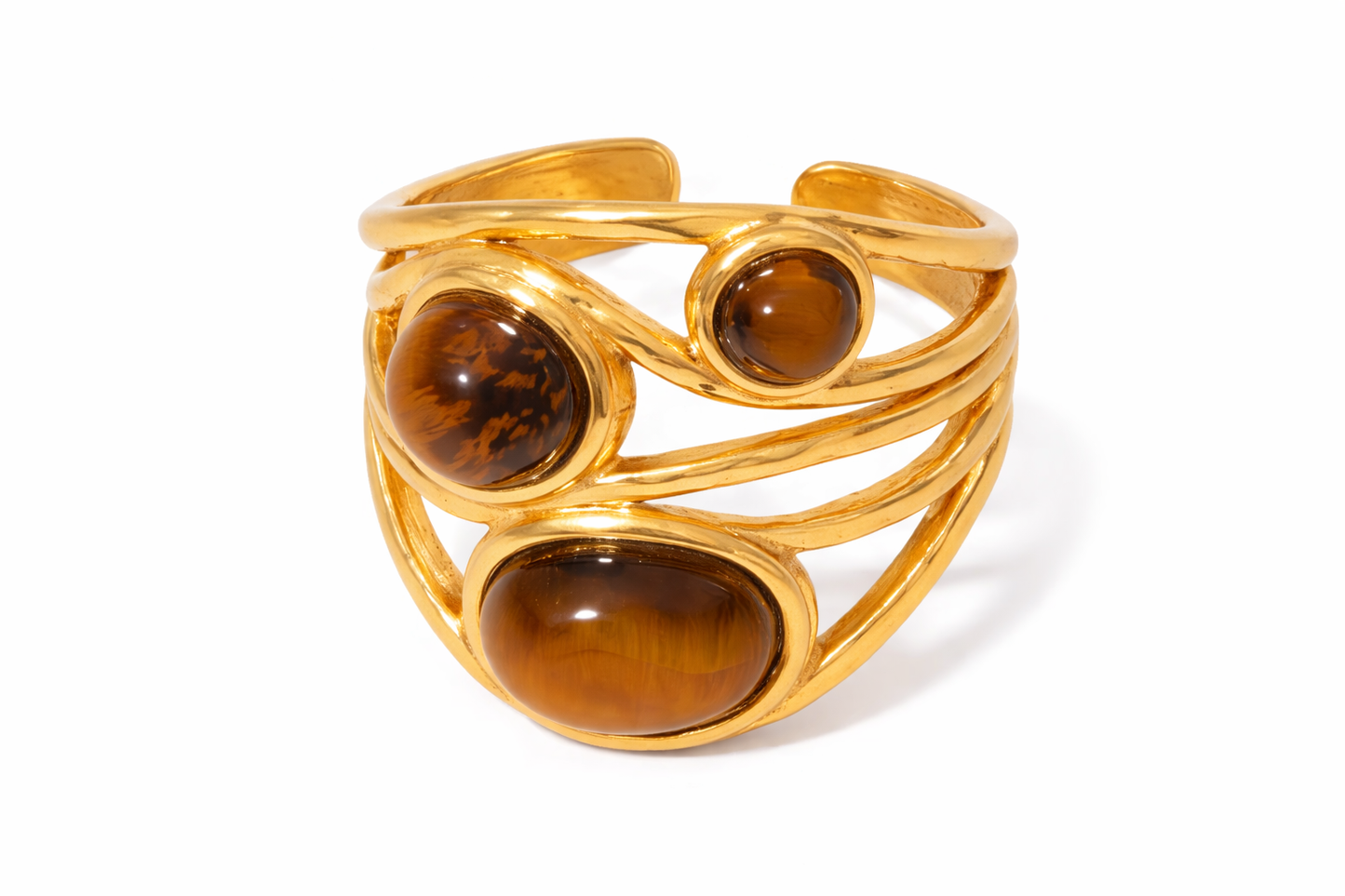 18k Stainless Steel Adjustable Triple Stone Ring (LSSG-RN6)