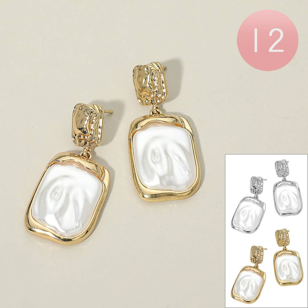 Abstract Pearl Frame Drop Dangle Earrings