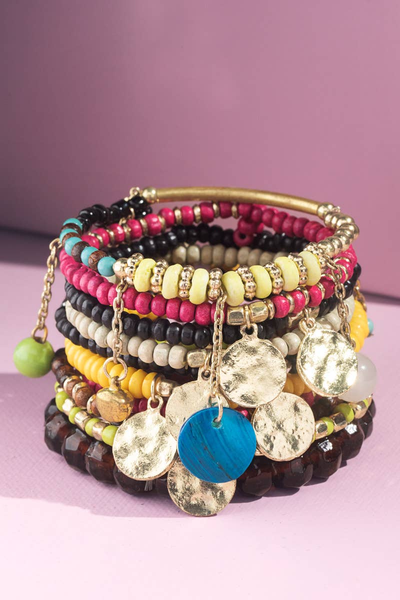 Multi Layered Mixed Beads Bracelet: Multi Brown(Gdmbr) / OS