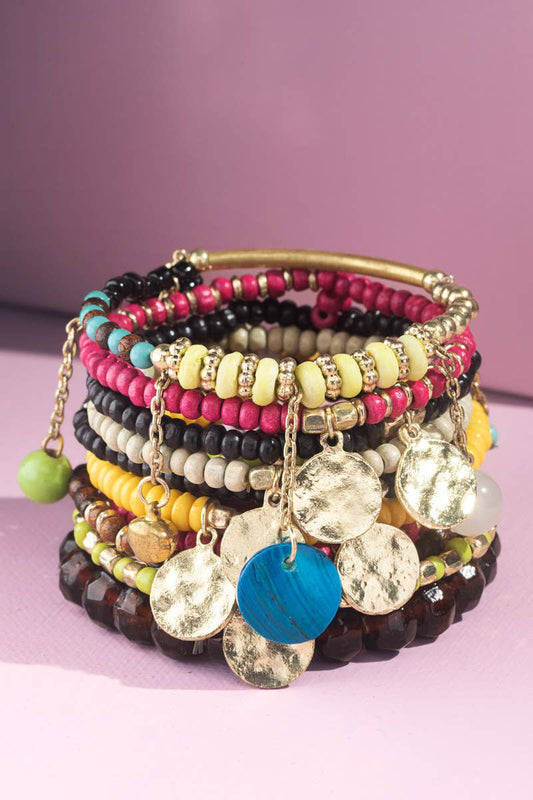 Multi Layered Mixed Beads Bracelet: Multi Brown(Gdmbr) / OS