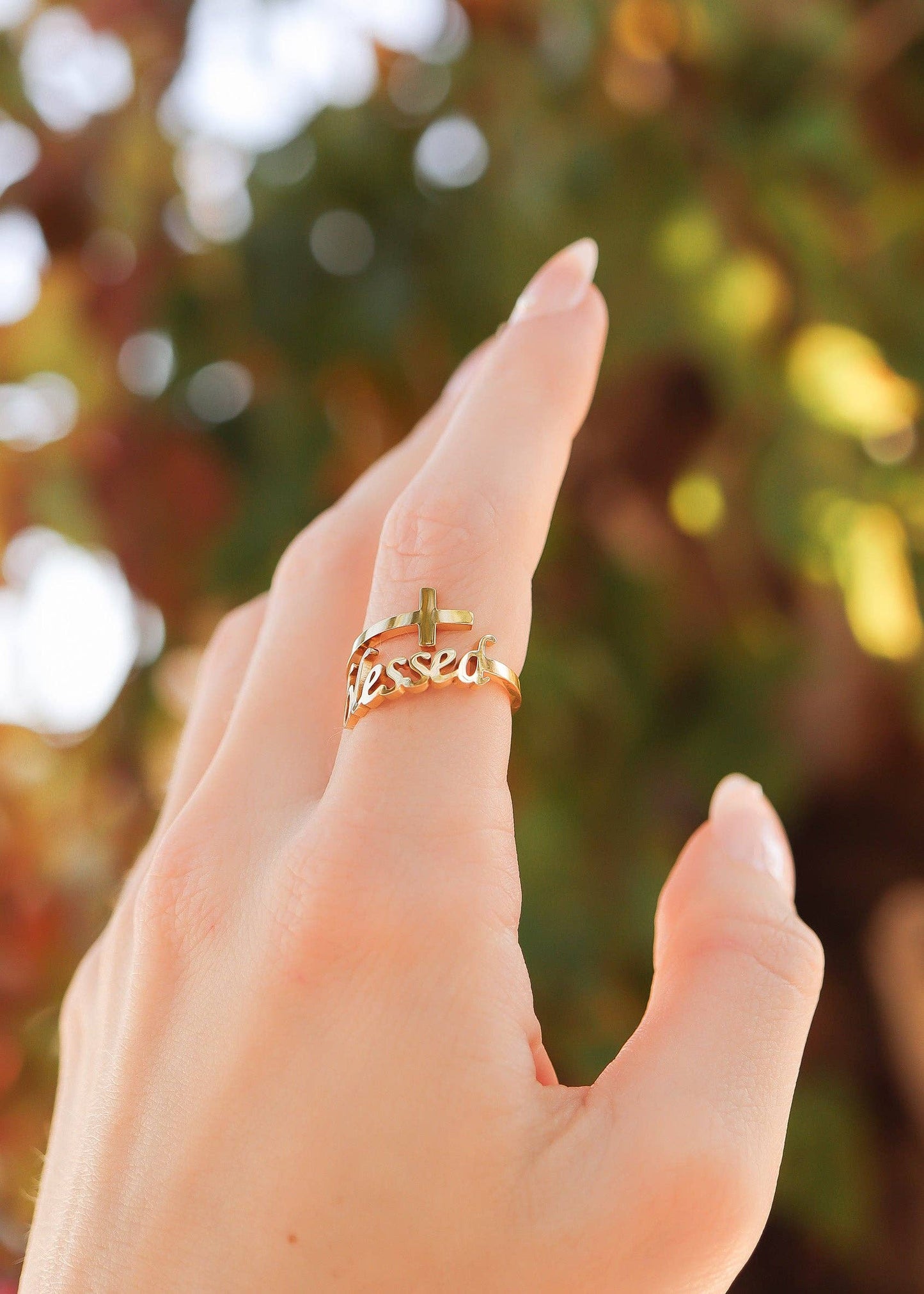 18K Gold PVD Adjustable "Blessed" Ring: Gold / 6