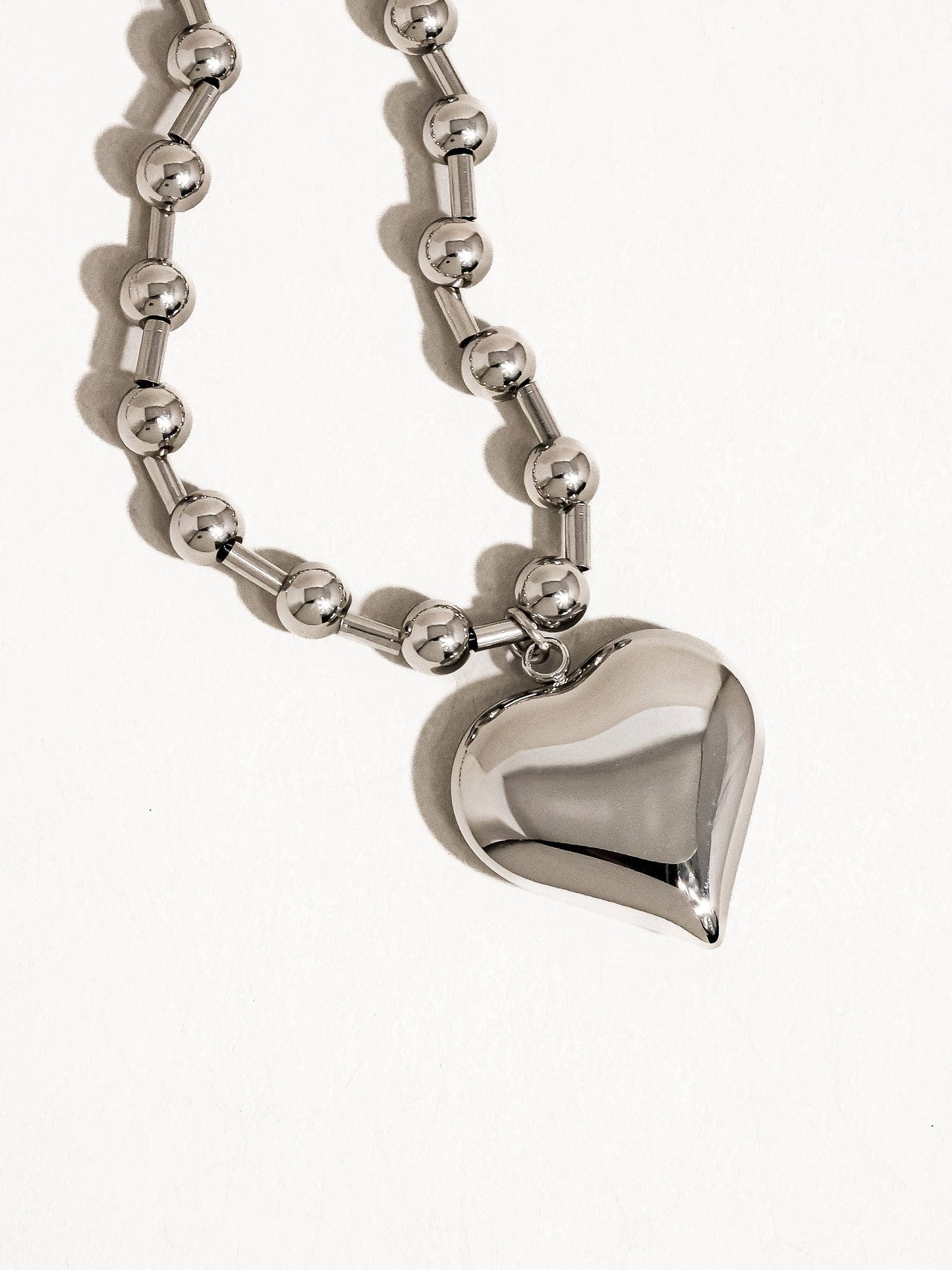 Paris 18K Gold Non-Tarnish Large Heart Chain Necklace: Yellow Gold or Silver / Ball Chain