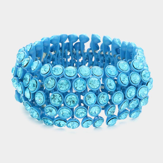 Crystal Cluster Stretch Bangle Bracelet: Aqua