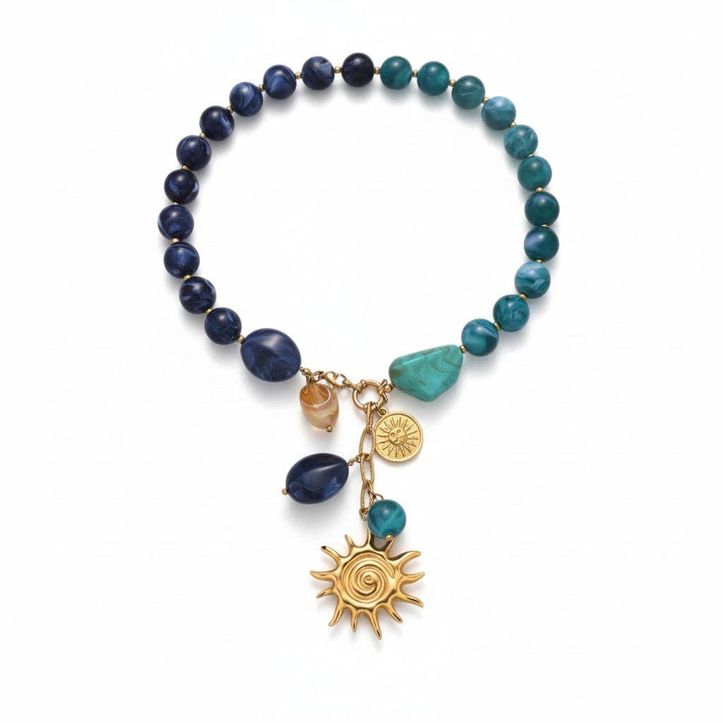 LSSGN284 18K Stainless Steel Oceania Azure Charm Necklace