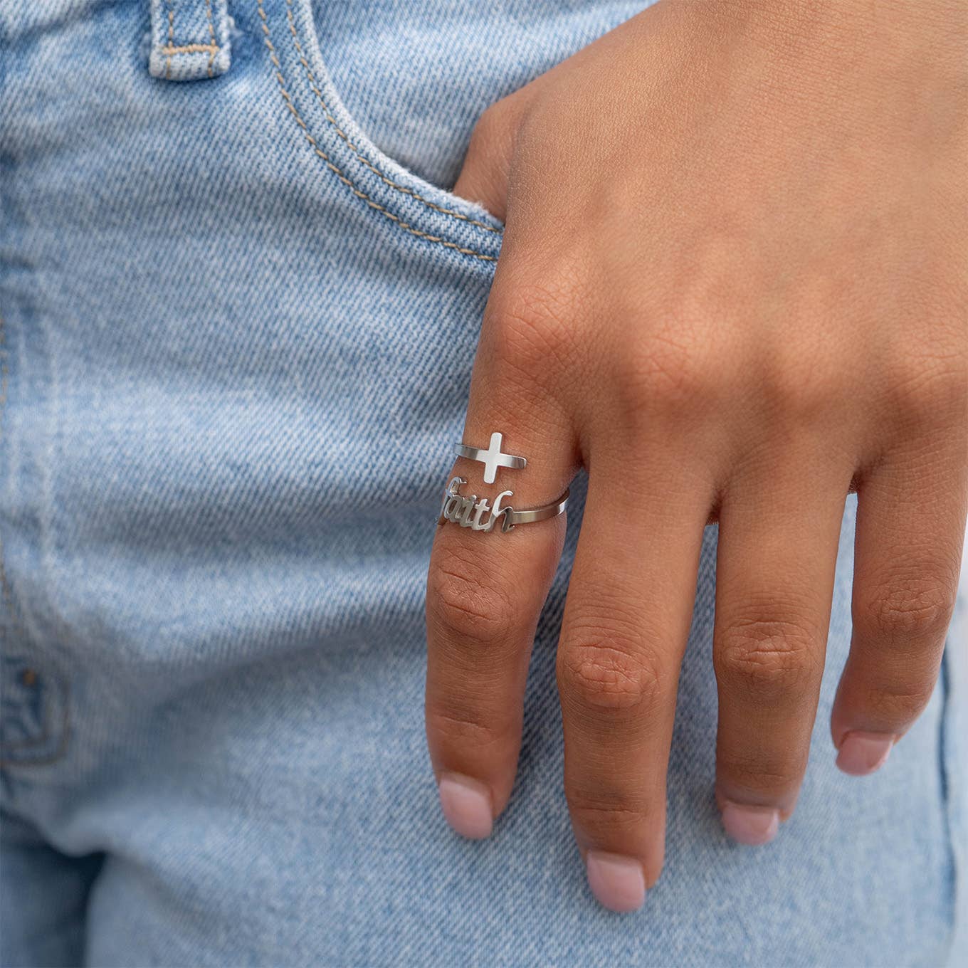 18K Gold PVD Adjustable "Faith" Ring: Gold / 6