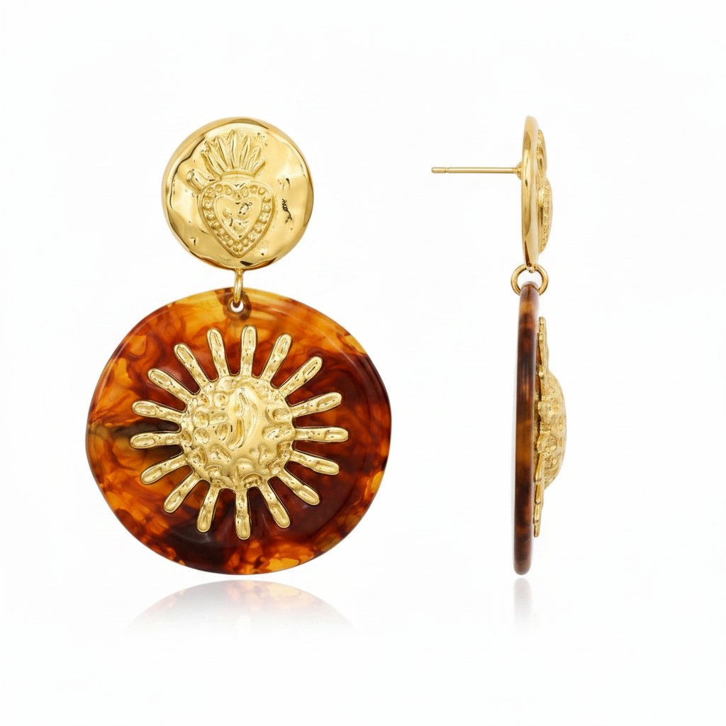 LSSGE436 Celestial Sun Motif Statement Drop Earrings