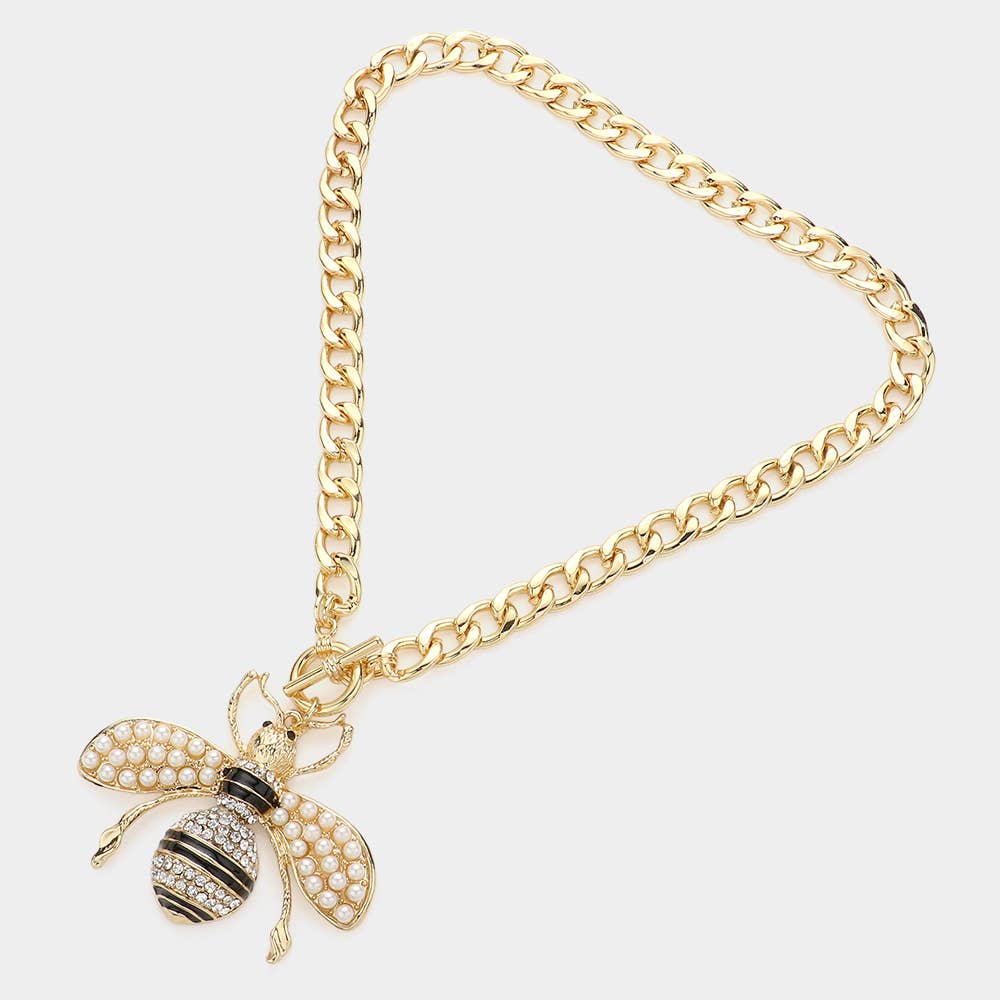 Honey Bee Pendant Toggle Necklace
: Gold Pearl