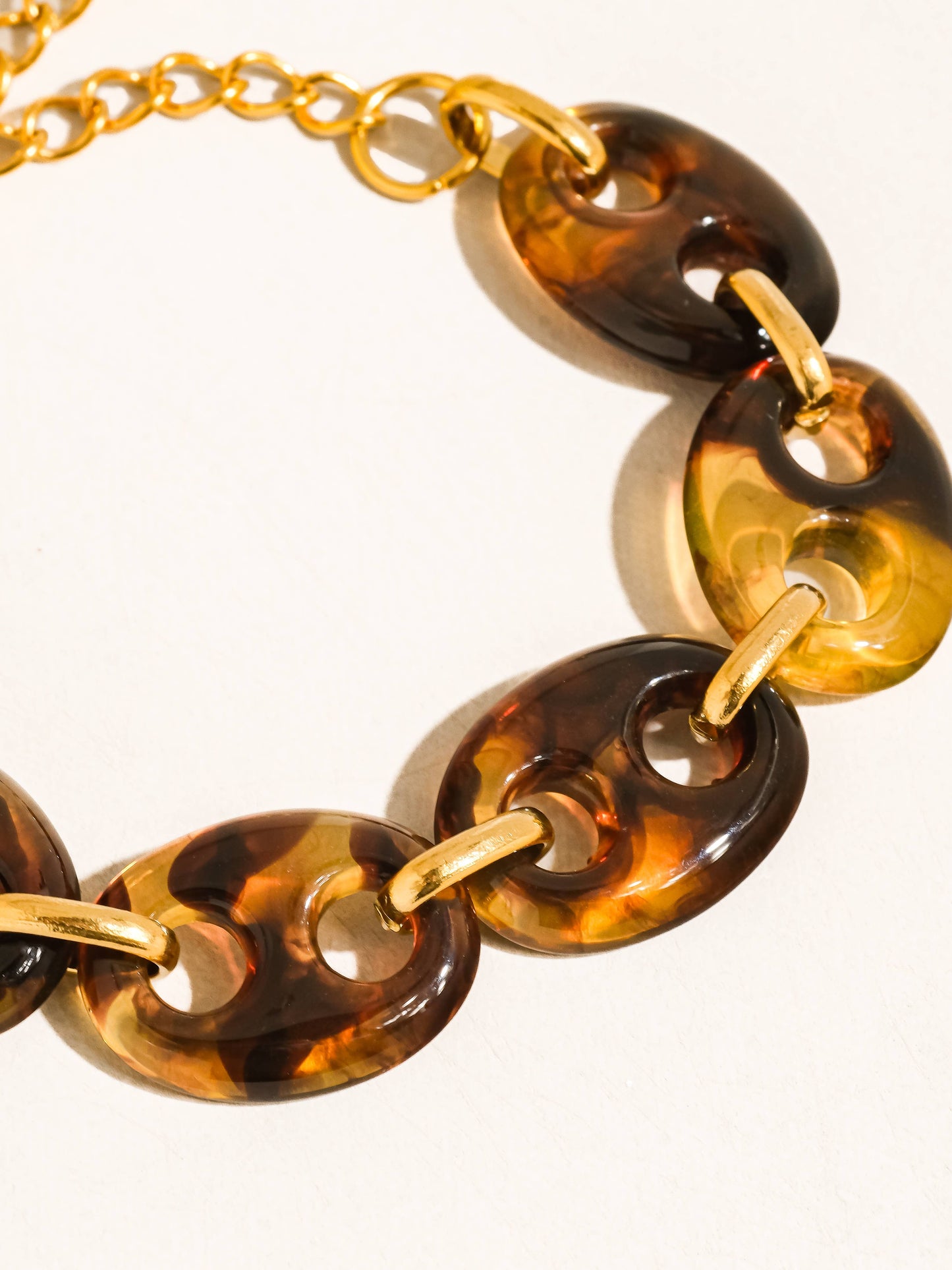 Acacia 18K Gold Non-Tarnish Chunky Resin Link Bracelet: Brown
