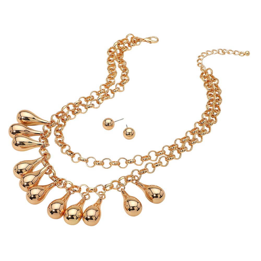 Chunky Metal Teardrop Ball Layered Statement Necklace
: Gold