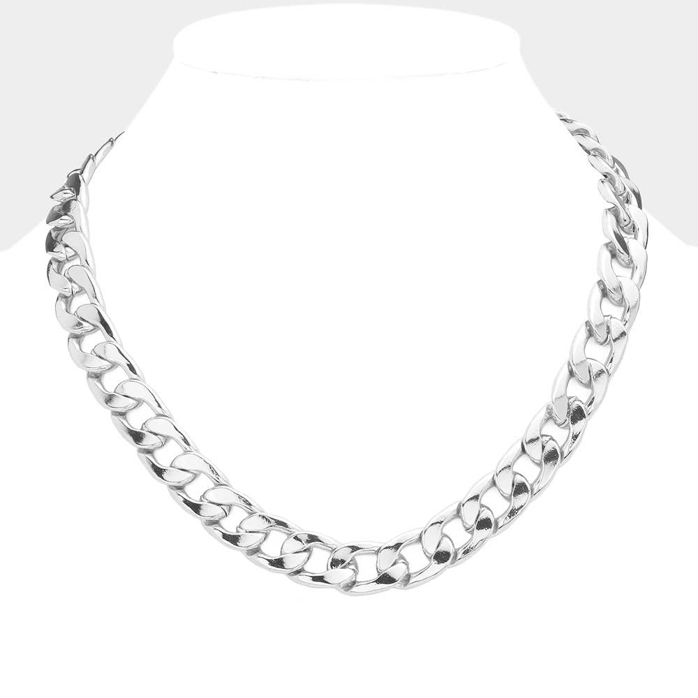 Gold Dipped Metal Chain Toggle Necklace: Rhodium