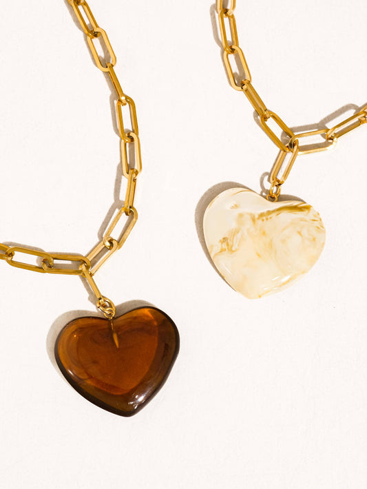 Rouelle 18K Gold Non-Tarnish Heart Chain Necklace: White