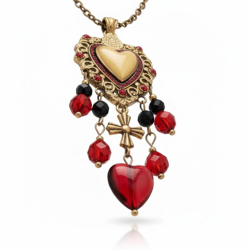 LSSGN290 18K Stainless Steel Valentina Sacred Heart Tassel Necklace