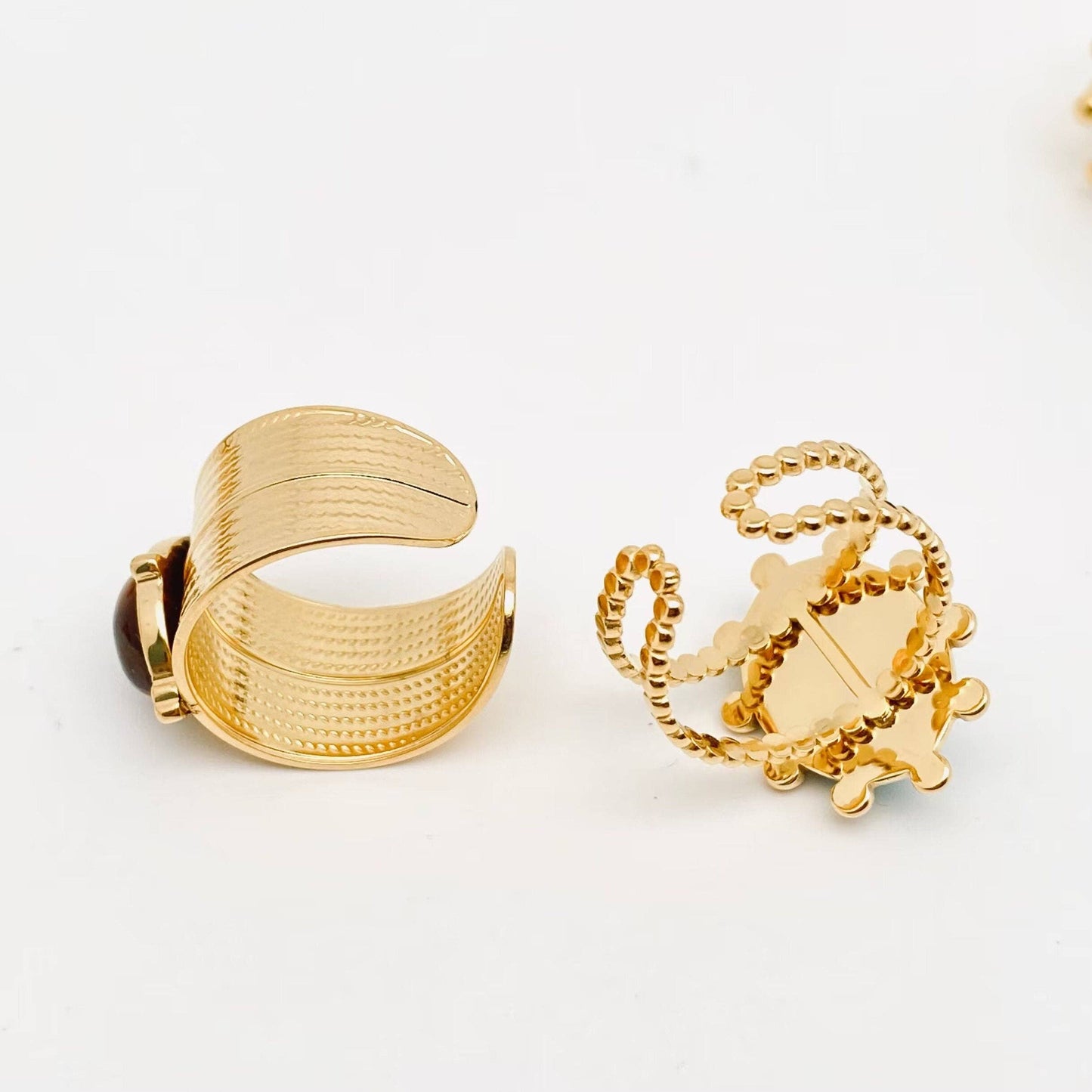 18K Gold Plated Stainless Steel Natural Stone Rings - FGS/CS: C