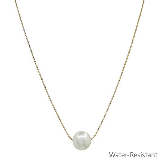 Water Resistant Gold Chain with 12MM Pearl Beaded Charm 16"-18" Necklace