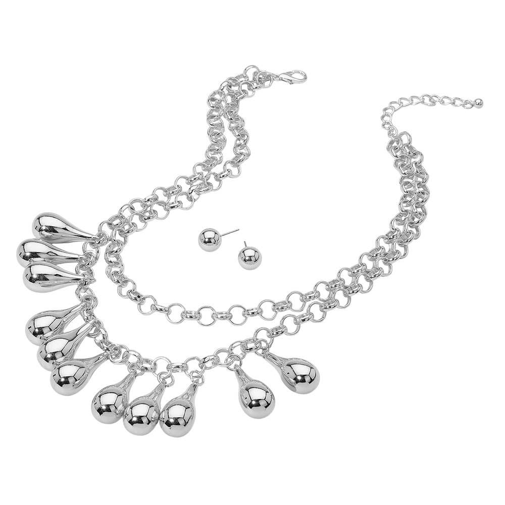 Chunky Metal Teardrop Ball Layered Statement Necklace
: Silver