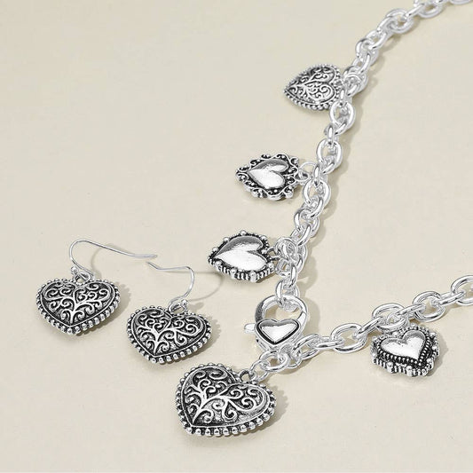 Textured Metal Heart Pendant Charm Necklace