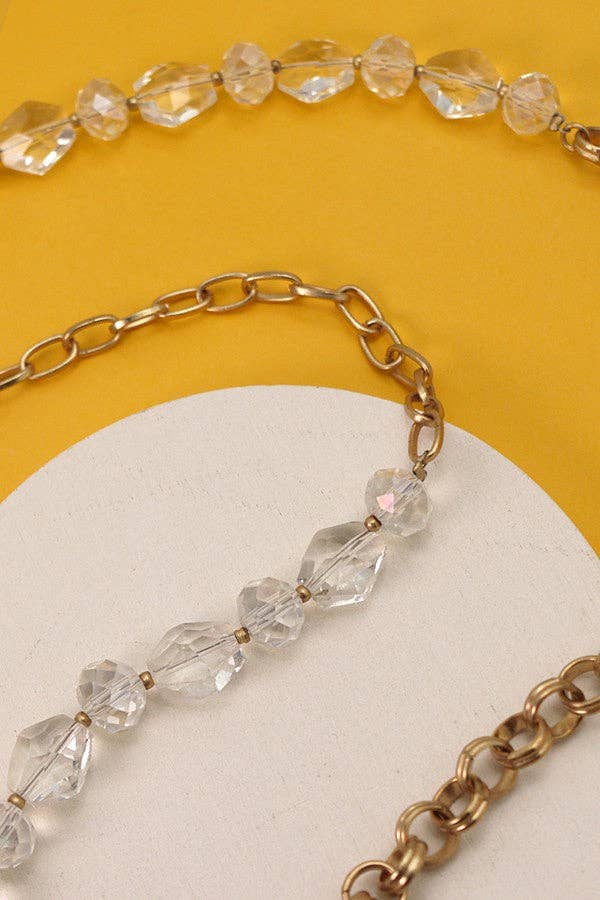 GLASS BEAD LINK CHAIN LONG NECKLACE | 25N404: GOLD