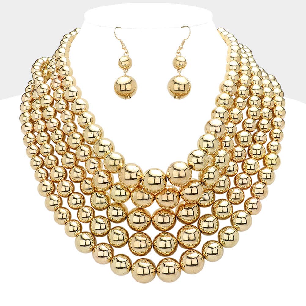 Pearl Multi Strand Bib Necklace: Yellow Gold