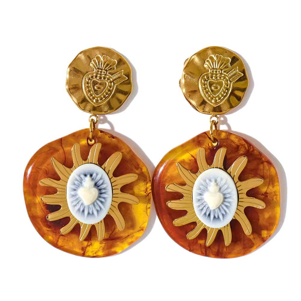 LSSG-ED18 18k Stainless Steel Amber Resin Drop Earrings