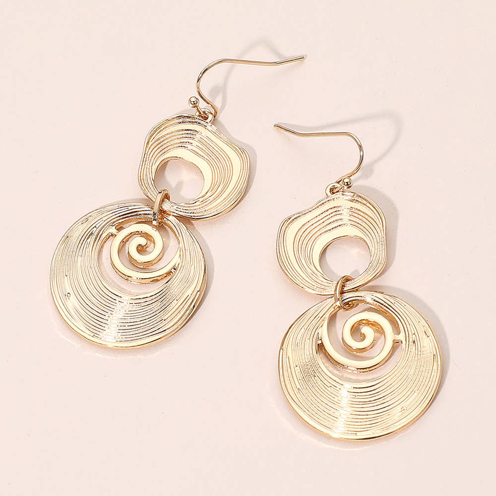 Abstract Double Spiral Drop Earrings: Gold