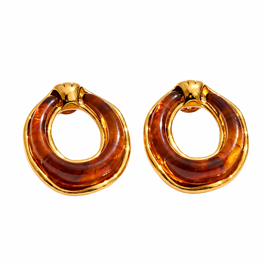 18k Stainless Steel Oval Resin Earrings (LSSG-EH14)