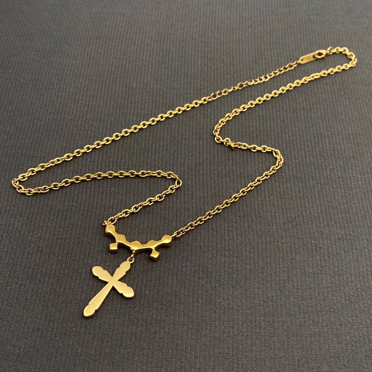 Zircon inlaid Cross charm 18K Gold Plated SS Necklace - FGS
