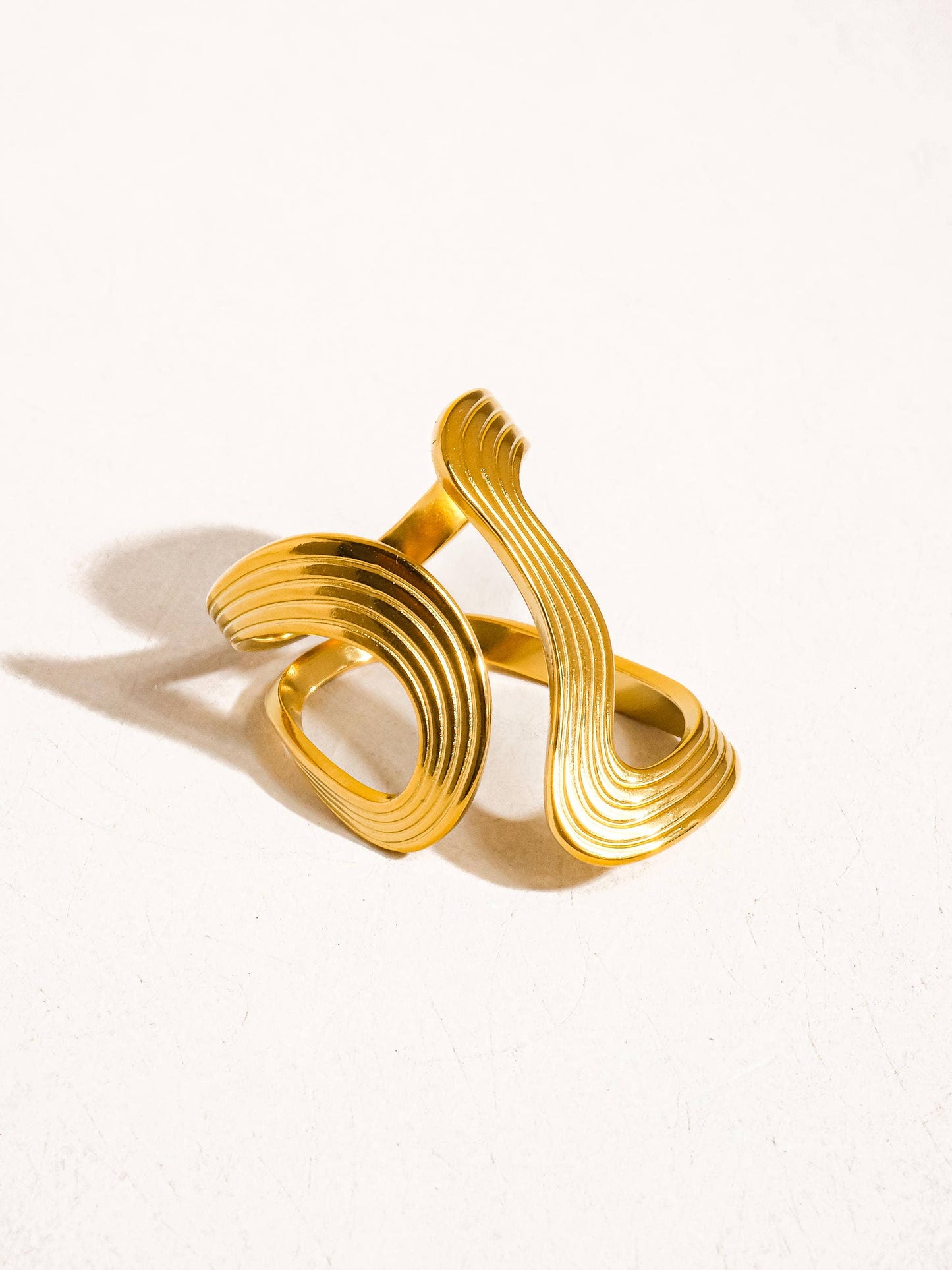 Xena 18K Gold Non-Tarnish Wavy Abstract Ring: Multi-Colored